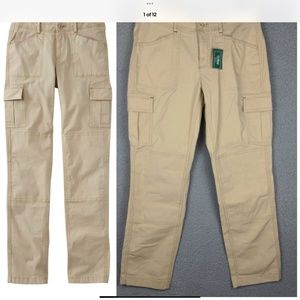 L.L. Bean Women's 8 Petite Stretch Canvas Cargo Pants Boulder Tan Pockets